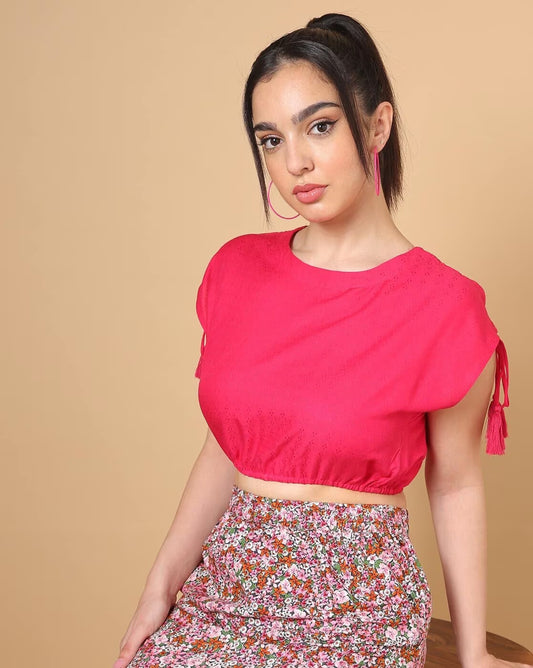 Round-Neck Crop Top with Elasticated Waist