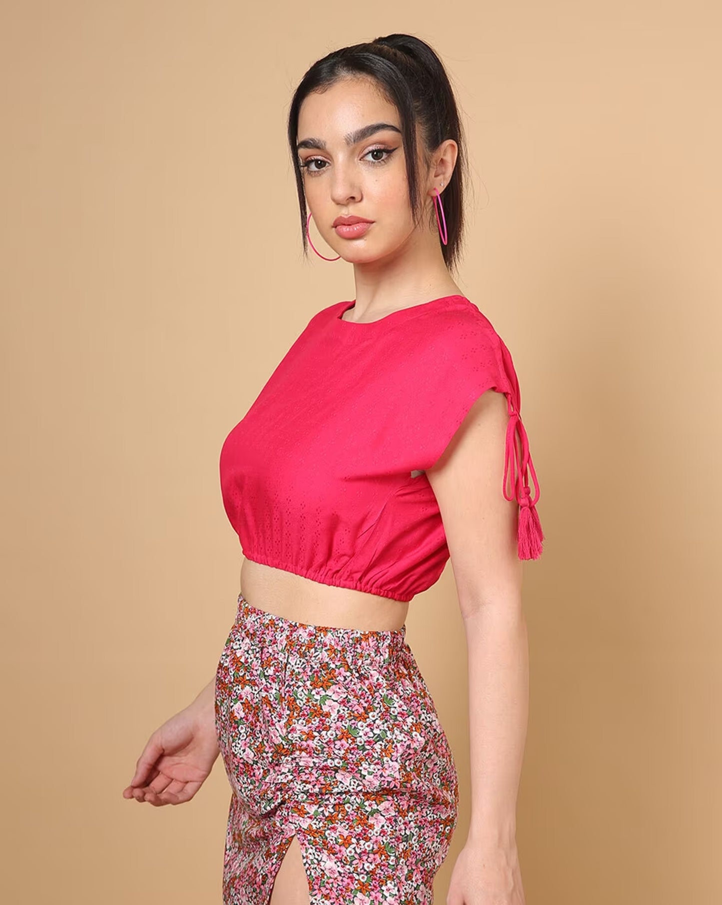 Round-Neck Crop Top with Elasticated Waist