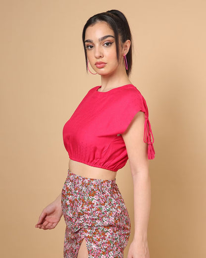 Round-Neck Crop Top with Elasticated Waist