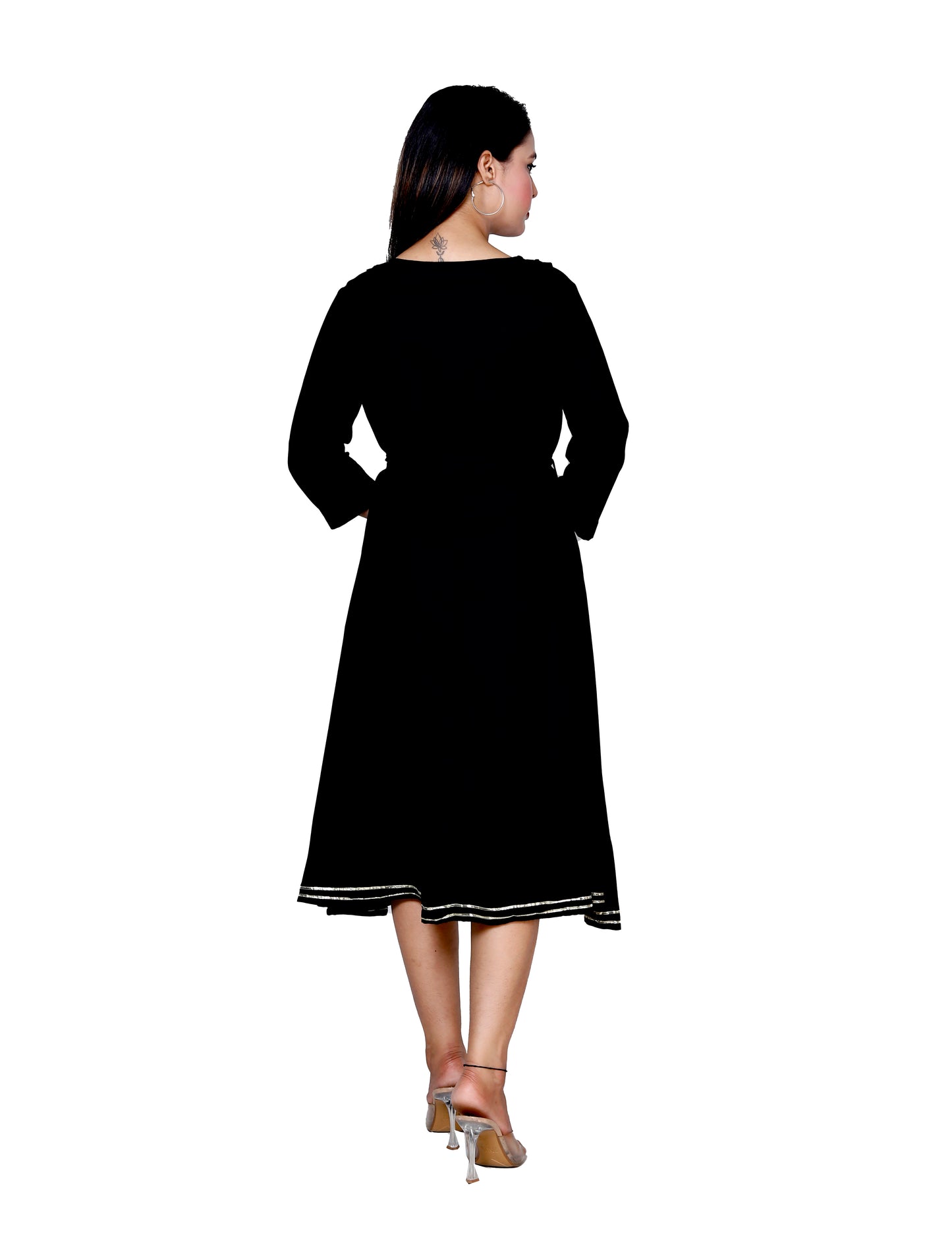 Elegant Black Flared Midi Dress by Sakura