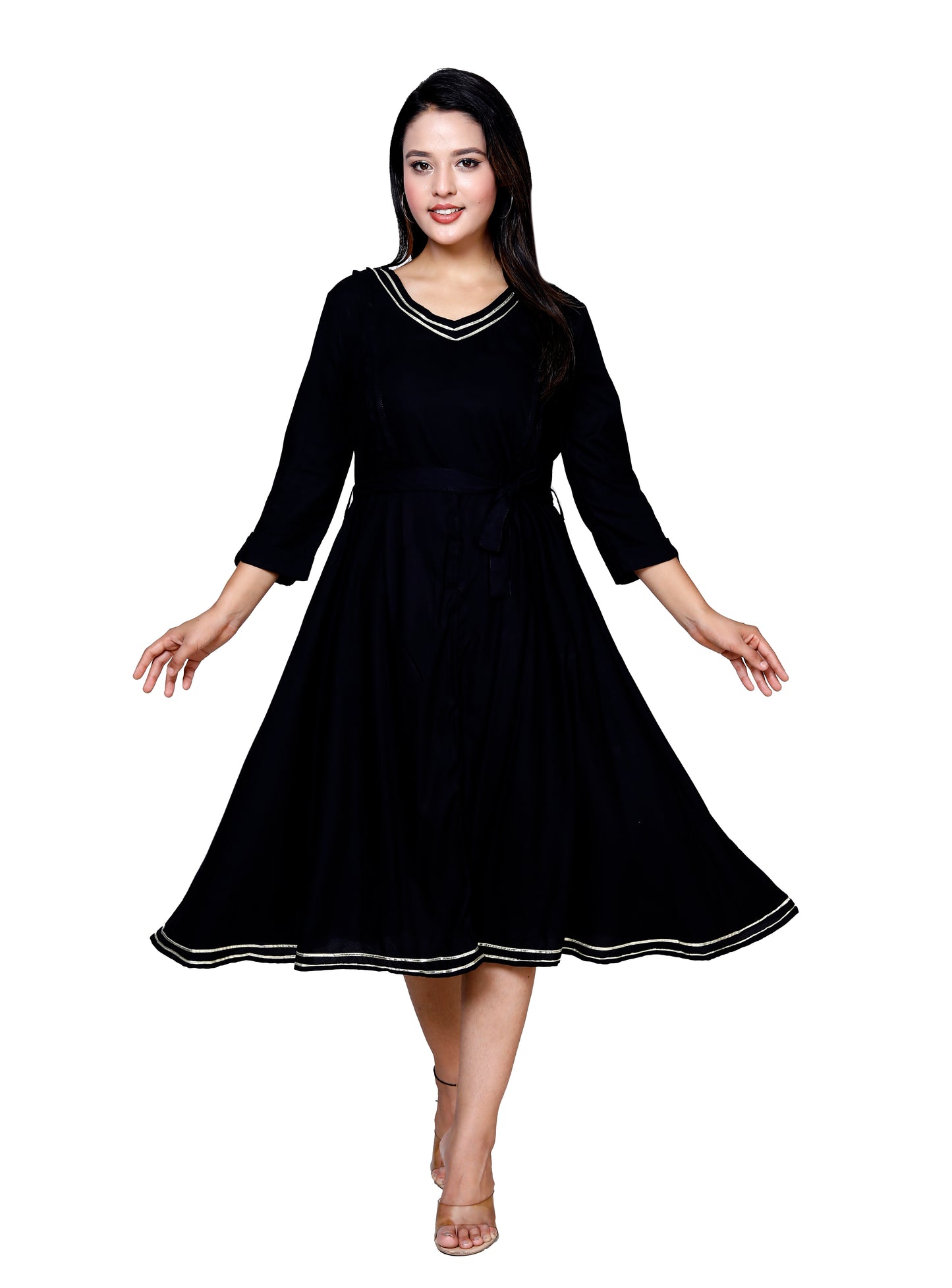 Elegant Black Flared Midi Dress by Sakura