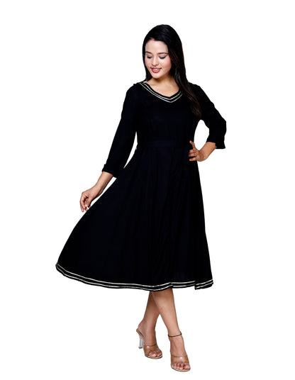 Elegant Black Flared Midi Dress by Sakura