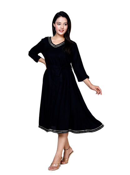 Elegant Black Flared Midi Dress by Sakura