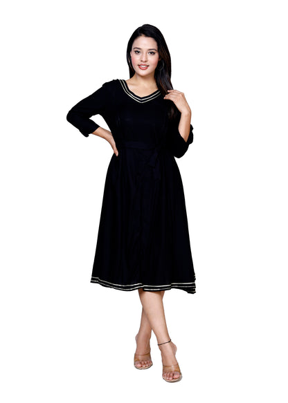 Elegant Black Flared Midi Dress by Sakura