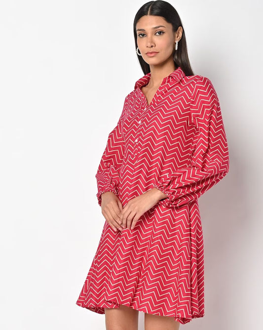 Chevron Print Shirt Dress