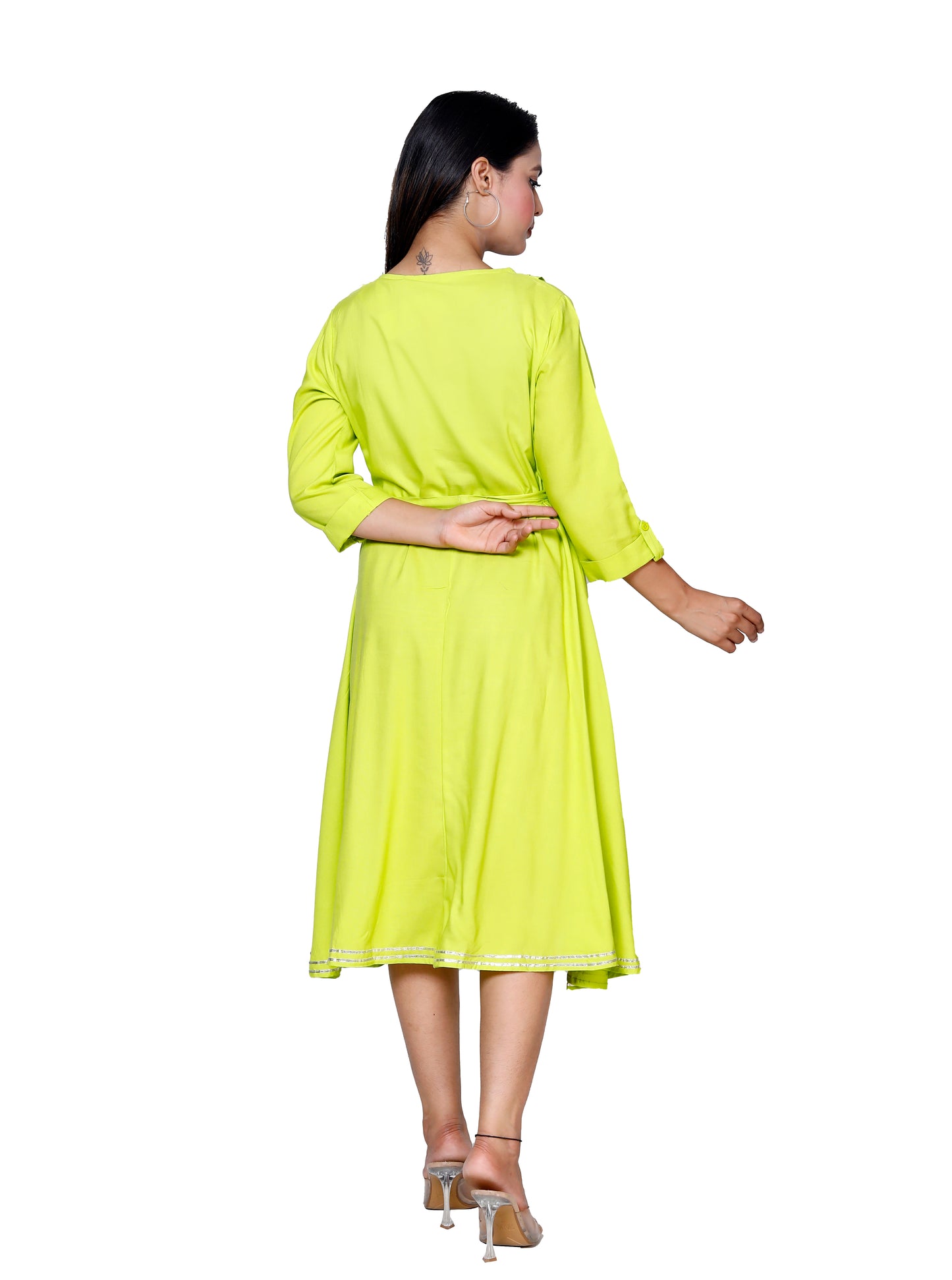 Elegant Lime Flared Midi Dress by Sakura