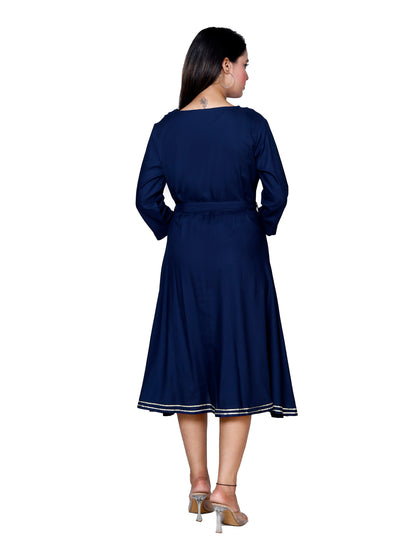 Elegant Navy Flared Midi Dress by Sakura