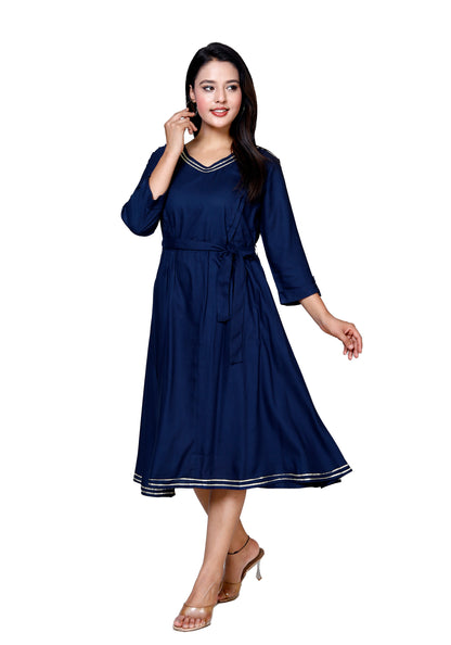 Elegant Navy Flared Midi Dress by Sakura