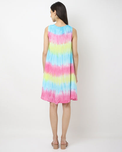 Tie & Dye Round-Neck A-Line Dress