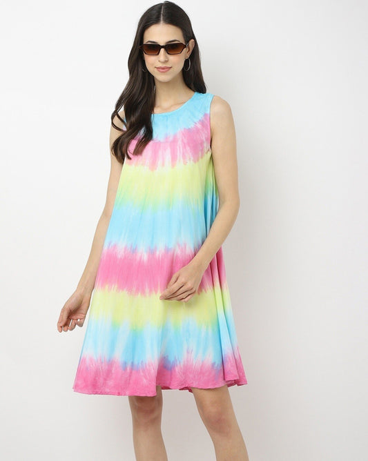 Tie & Dye Round-Neck A-Line Dress