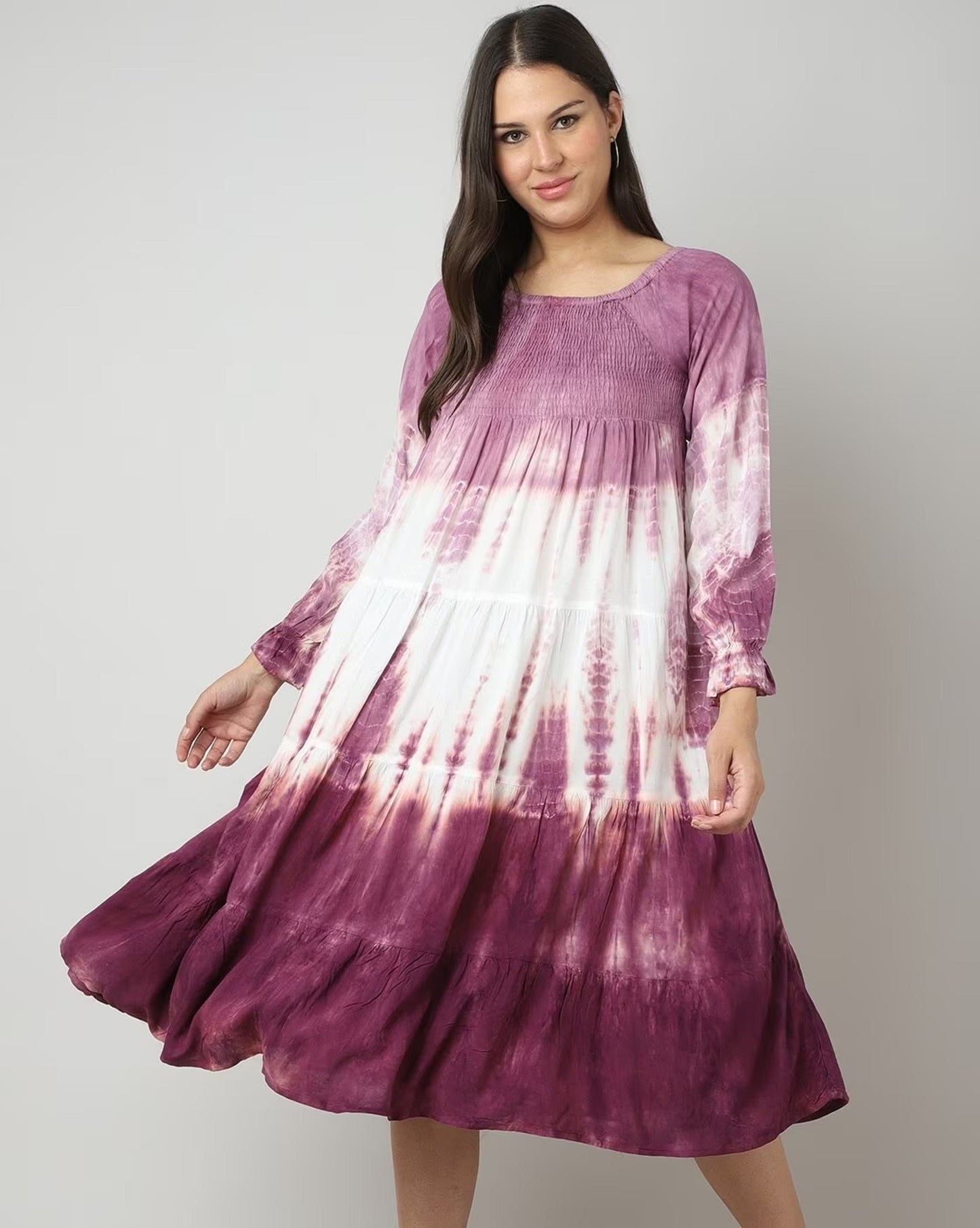 Tie & Dye Round-Neck Flared Dress