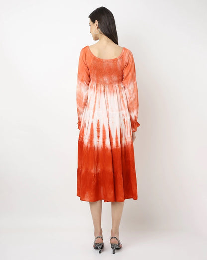 Tie & Dye Round-Neck Flared Dress