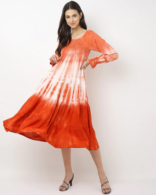 Tie & Dye Round-Neck Flared Dress