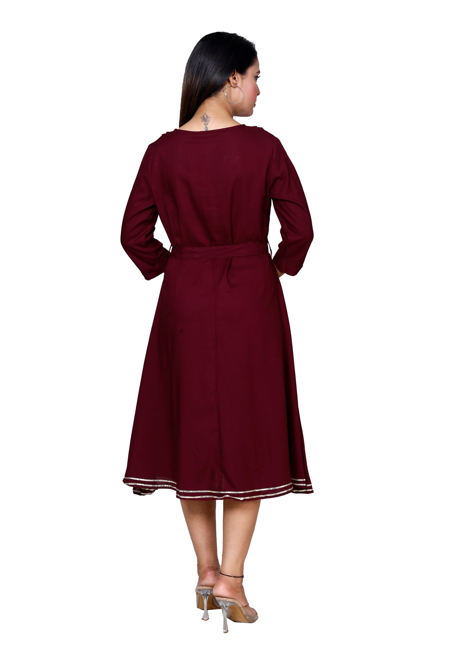 Elegant Maroon Flared Midi Dress by Sakura