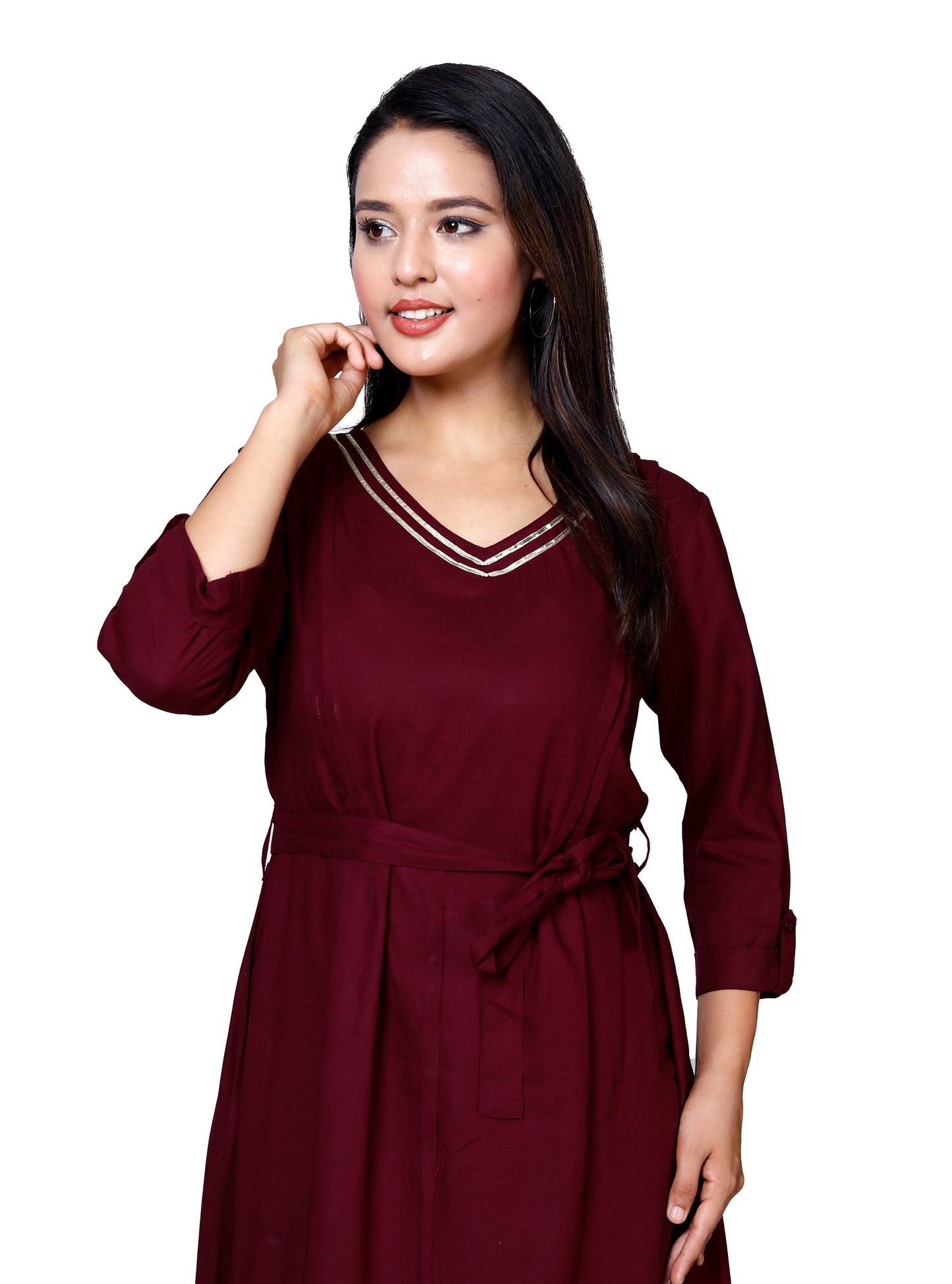 Elegant Maroon Flared Midi Dress by Sakura