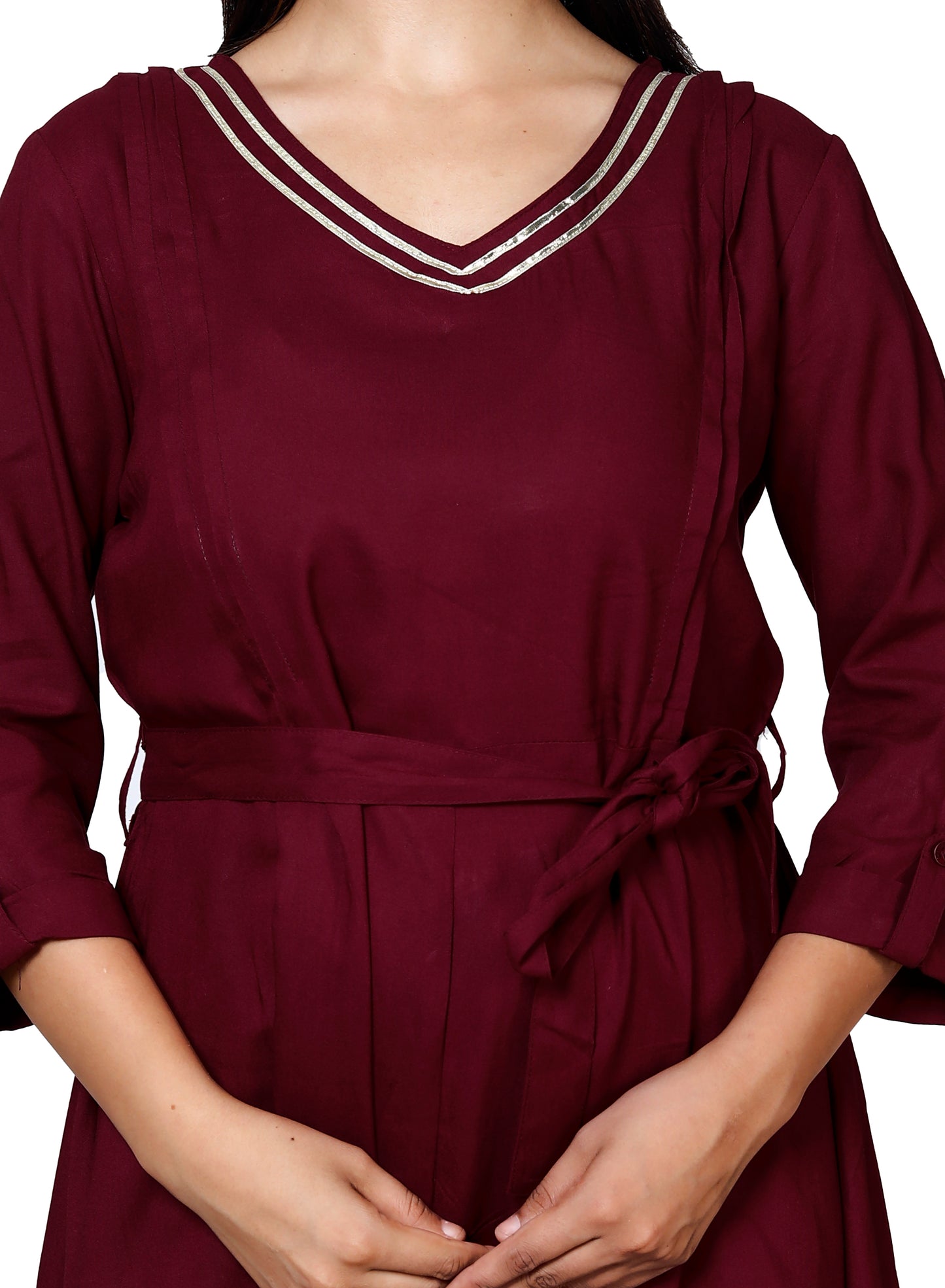 Elegant Maroon Flared Midi Dress by Sakura