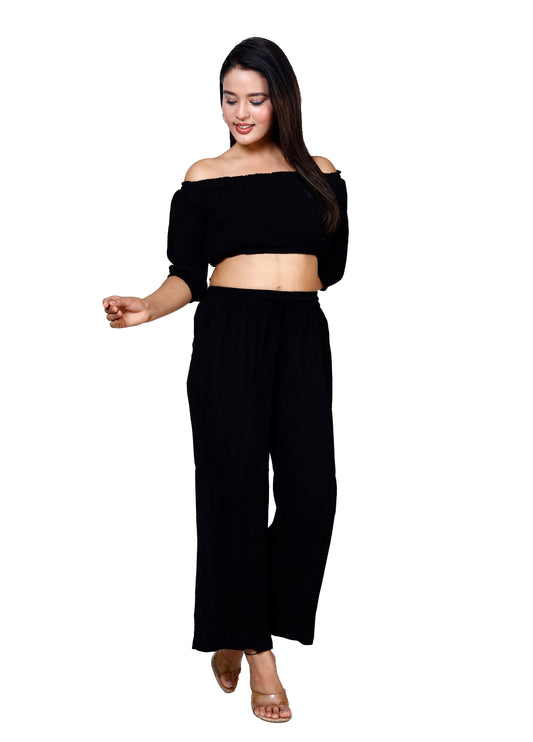Sakura Black Off-Shoulder Co-ords Two-Piece Set