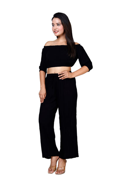 Sakura Black Off-Shoulder Co-ords Two-Piece Set