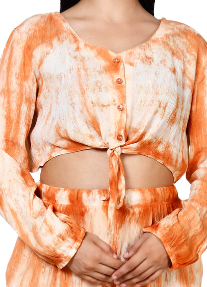 Sakura Peach Tie-Dye Button-Down Co-ords Two-Piece Set