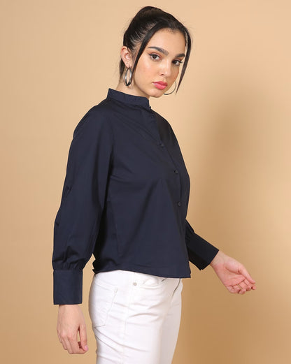 Cotton Shirt with Mandarin Collar