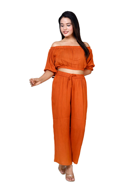 Sakura Rust Off-Shoulder Co-ords Two-Piece Set