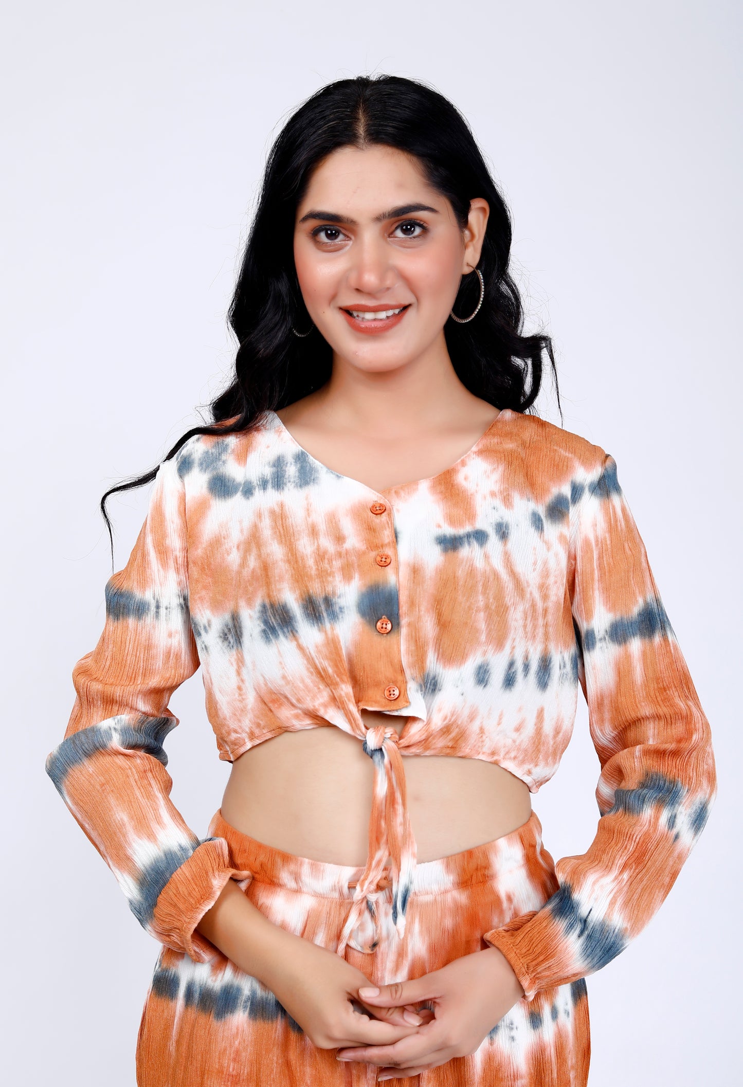 Sakura Rust Tie-Dye Button-Down Co-ords Two-Piece Set