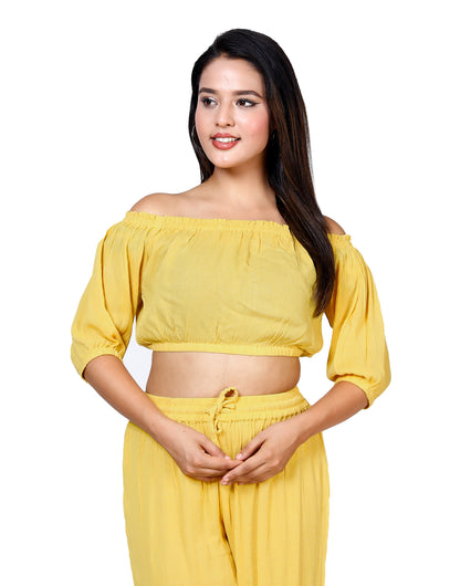 Sakura Yellow Off-Shoulder Co-ords Two-Piece Set