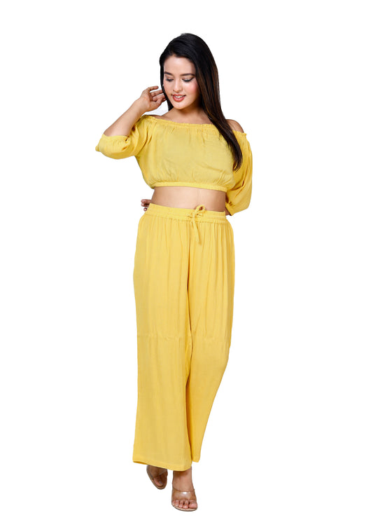 Sakura Yellow Off-Shoulder Co-ords Two-Piece Set