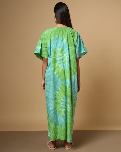 Tie & Dye Kaftan Dress with Drawstring