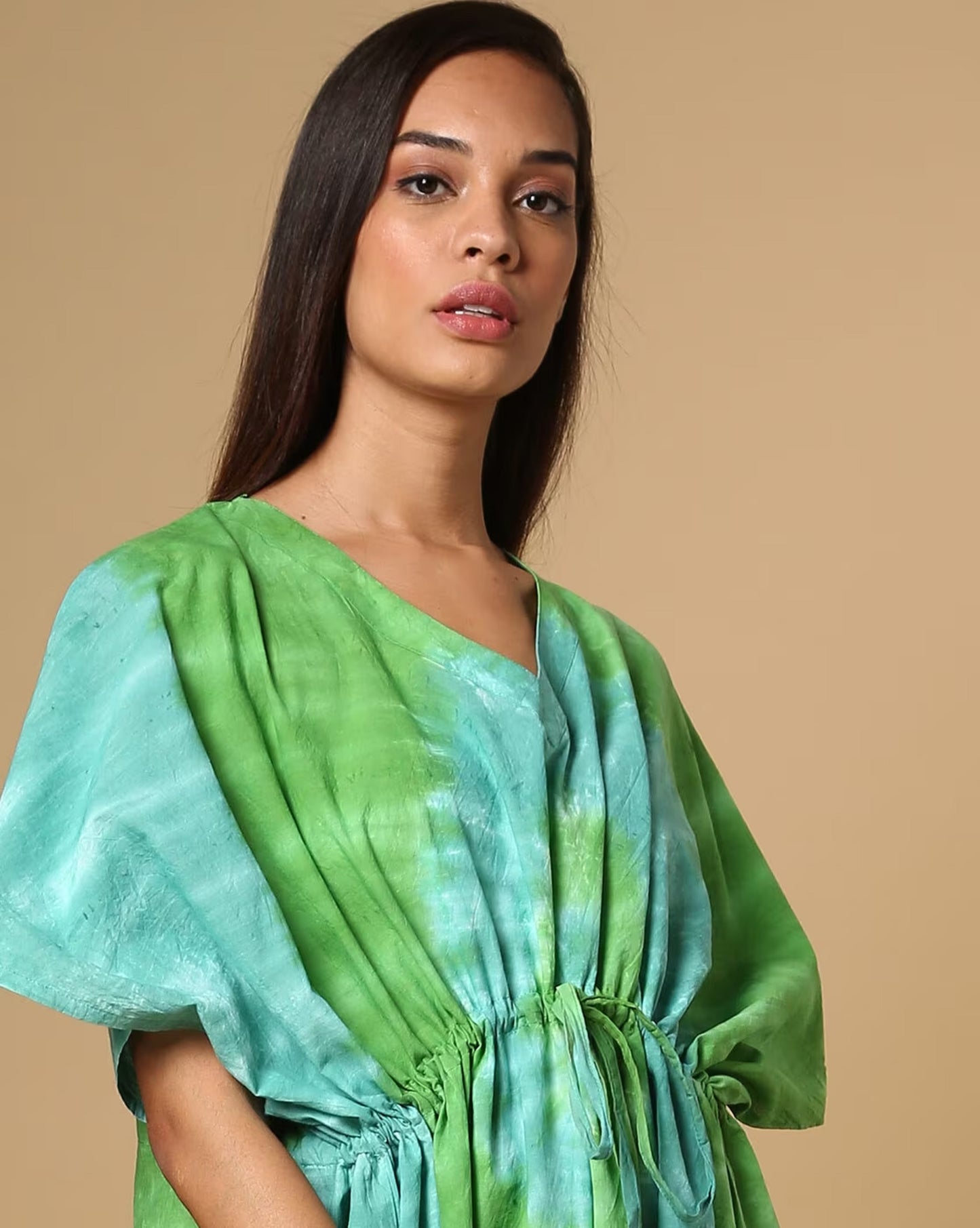 Tie & Dye Kaftan Dress with Drawstring