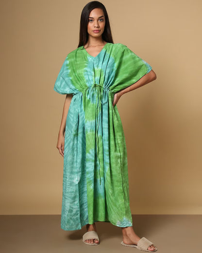 Tie & Dye Kaftan Dress with Drawstring