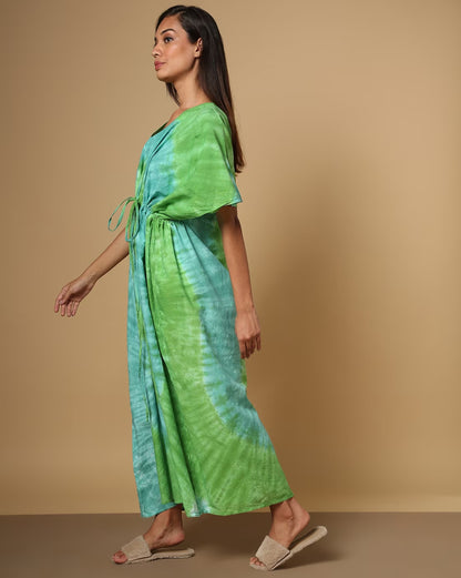 Tie & Dye Kaftan Dress with Drawstring