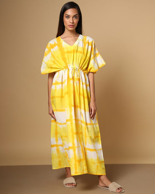 Tie & Dye Kaftan Dress with Drawstring