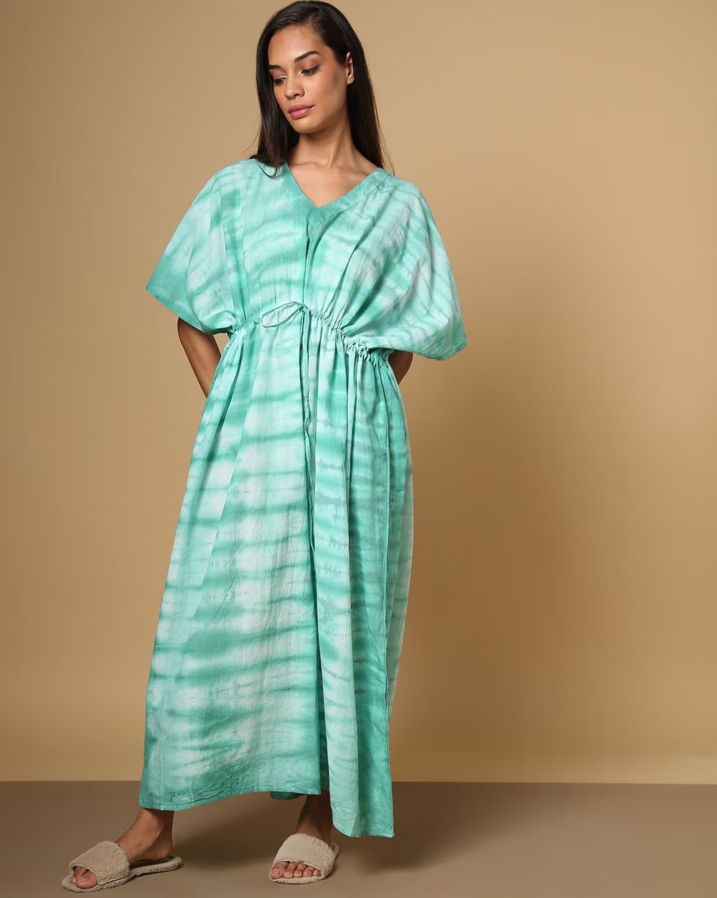 Tie & Dye Kaftan Dress with Drawstring