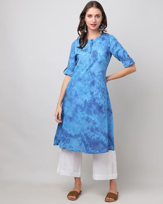 Tie & Dye Round-Neck A-Line Kurta
