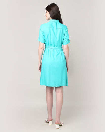 Women Shirt Dress with Waist Tie-Up