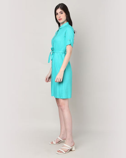 Women Shirt Dress with Waist Tie-Up