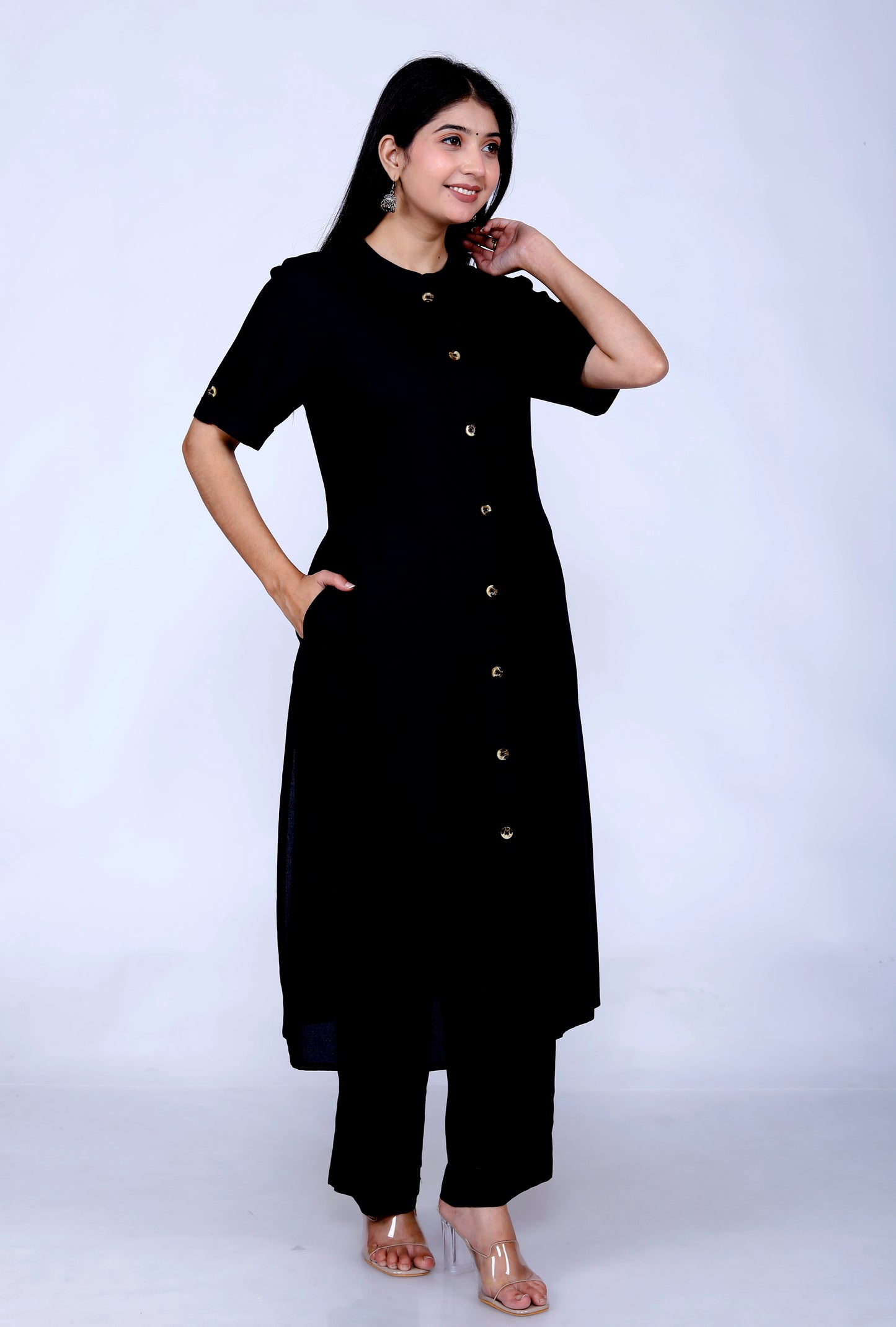 Sakura Black Co-Ord Set with Pocket Kurta & Palazzo