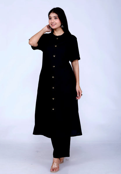 Sakura Black Co-Ord Set with Pocket Kurta & Palazzo