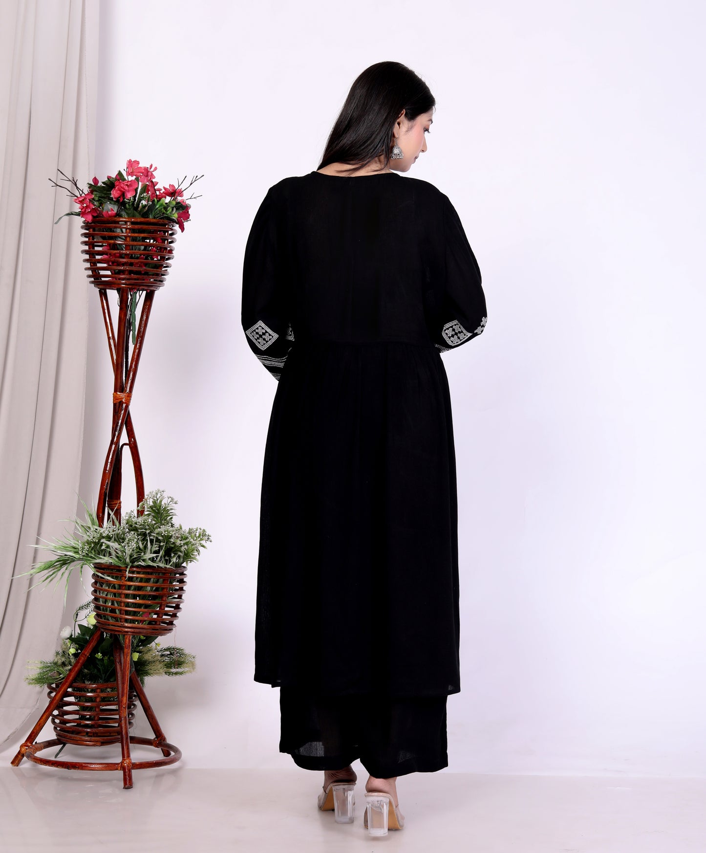 Sakura Black Embroidered Viscose Rayon Crepe Kurta Set for Women | Ethnic Wear for Casual & Festive Occasions