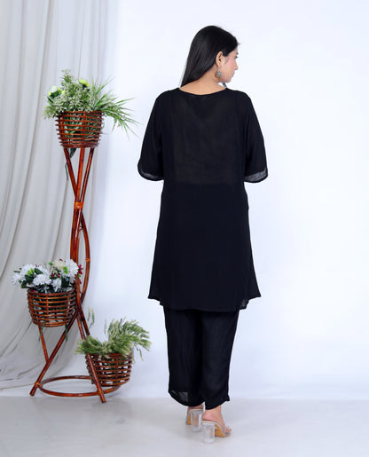 Black Two-Piece Set in 100% Liva Rayon Crepe – Elegant Top & Bottomwear