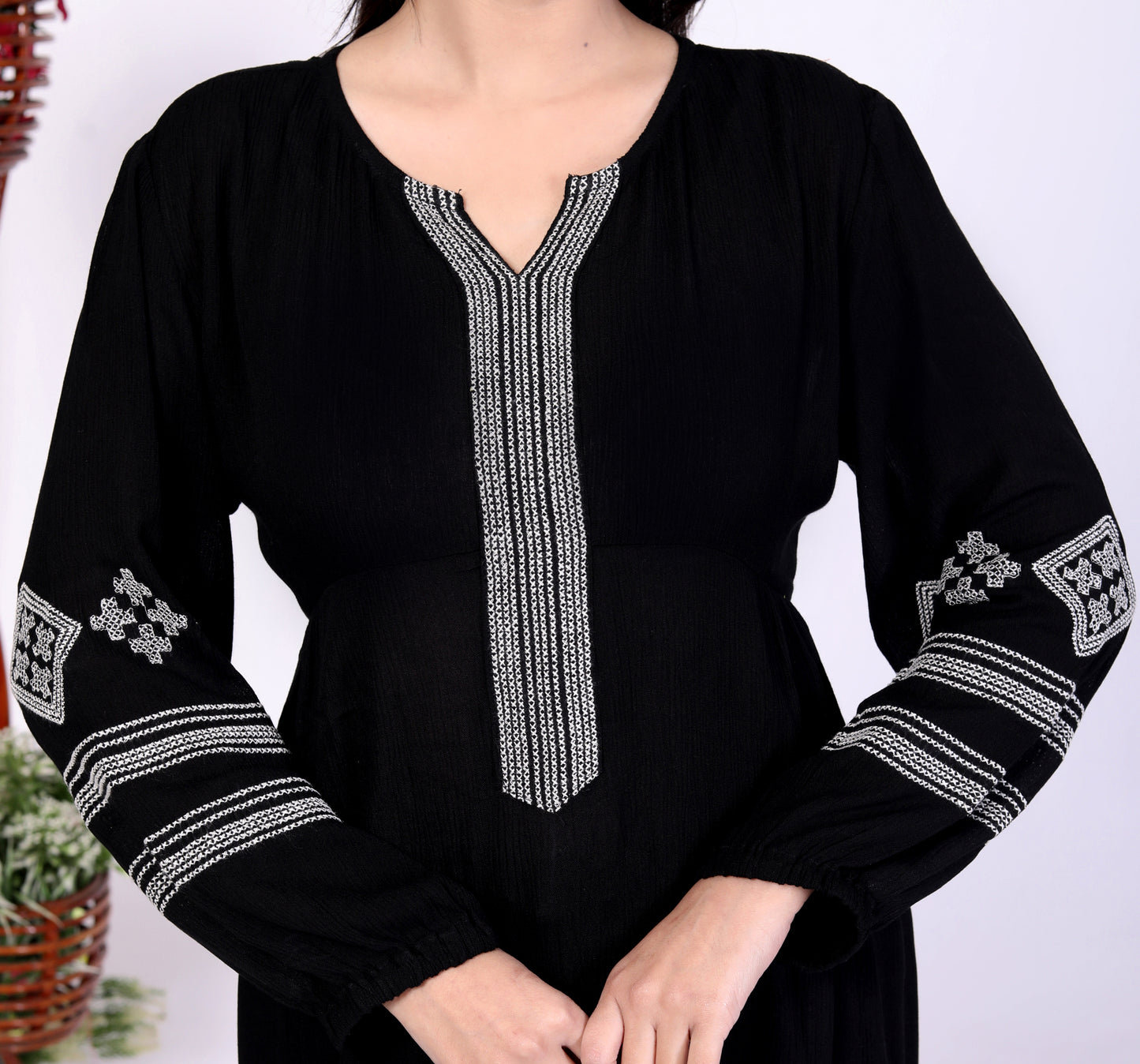 Sakura Black Embroidered Viscose Rayon Crepe Kurta Set for Women | Ethnic Wear for Casual & Festive Occasions