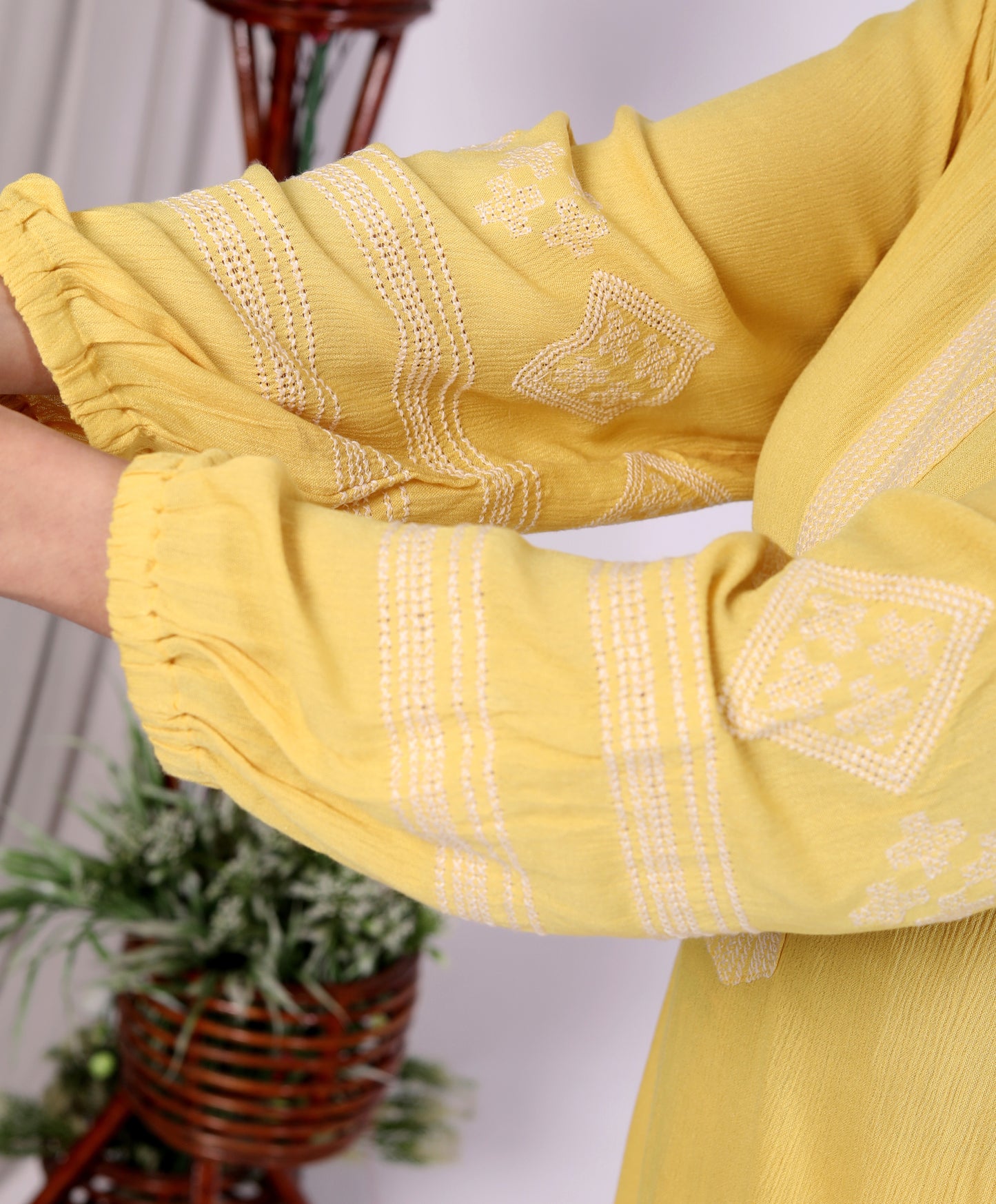 Sakura Yellow Embroidered Viscose Rayon Crepe Kurta Set for Women | Ethnic Wear for Festive & Casual Occasions