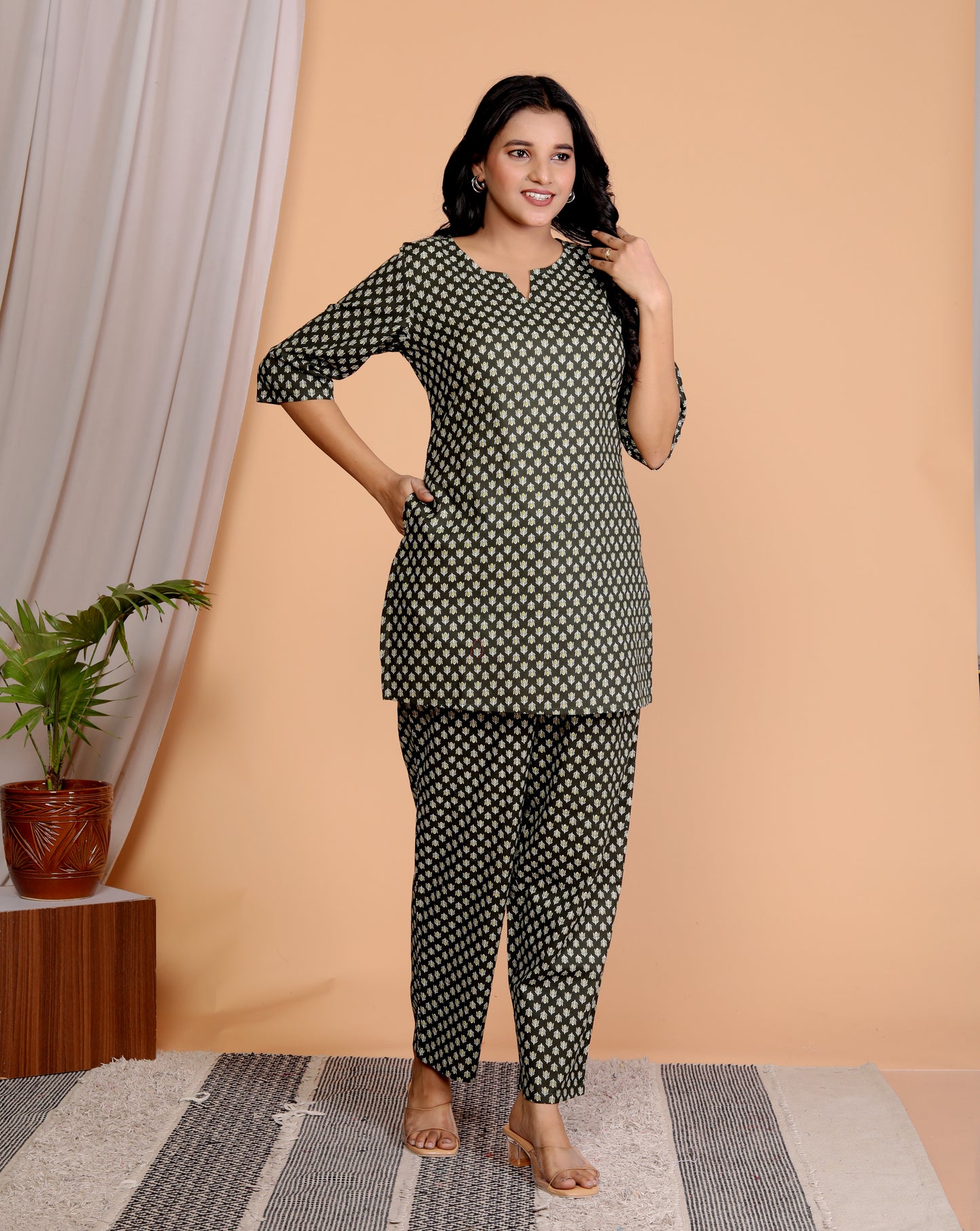 Green Cotton Printed Kurta Palazzo Set for Women – 100% Cambric Cotton with Pocket