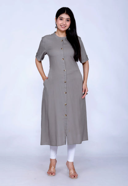 Sakura Grey One-Pocket Liva Viscose Rayon Staple Kurta