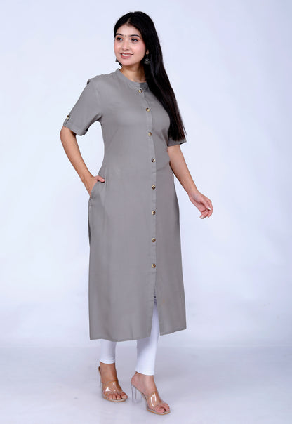 Sakura Grey One-Pocket Liva Viscose Rayon Staple Kurta