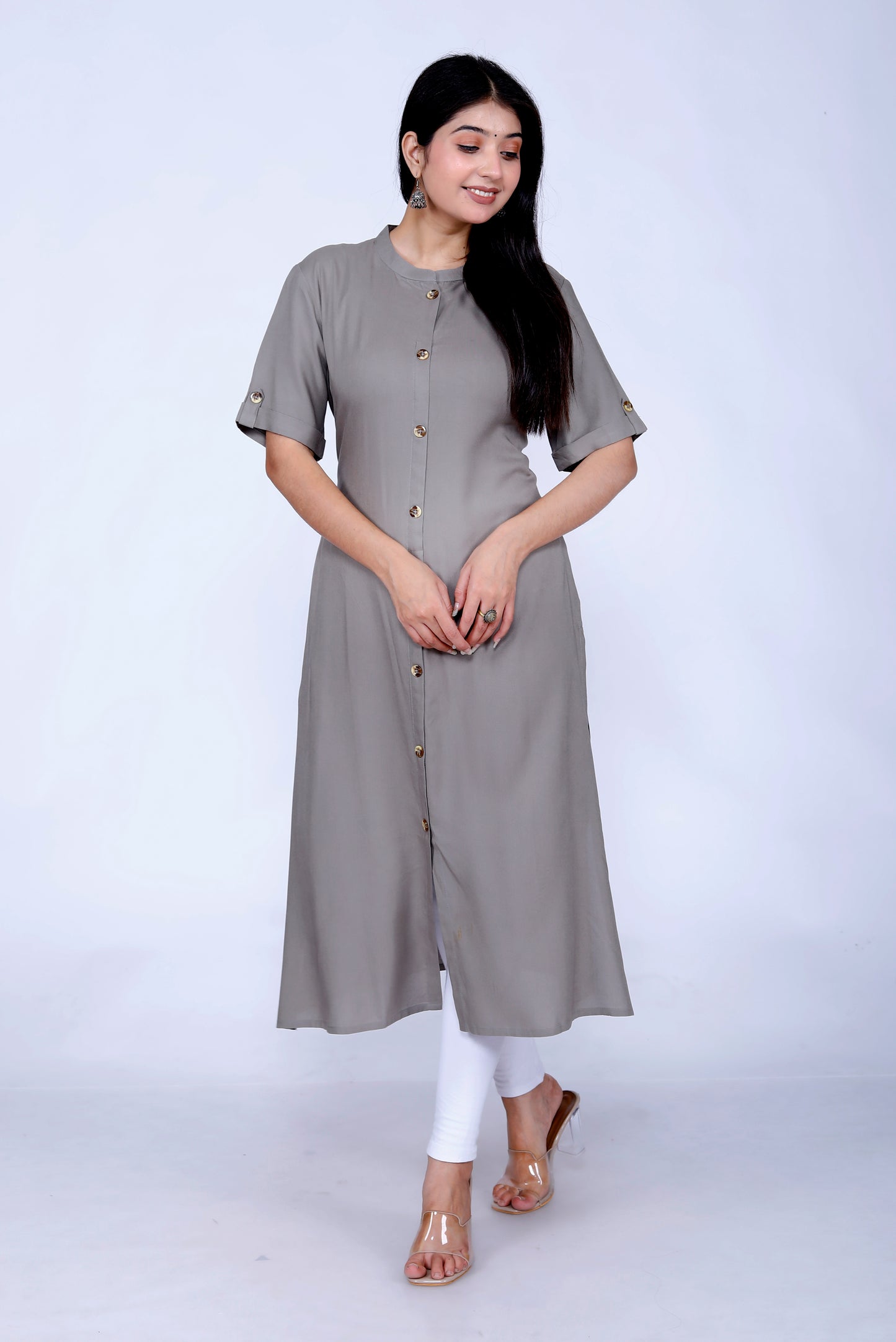 Sakura Grey One-Pocket Liva Viscose Rayon Staple Kurta