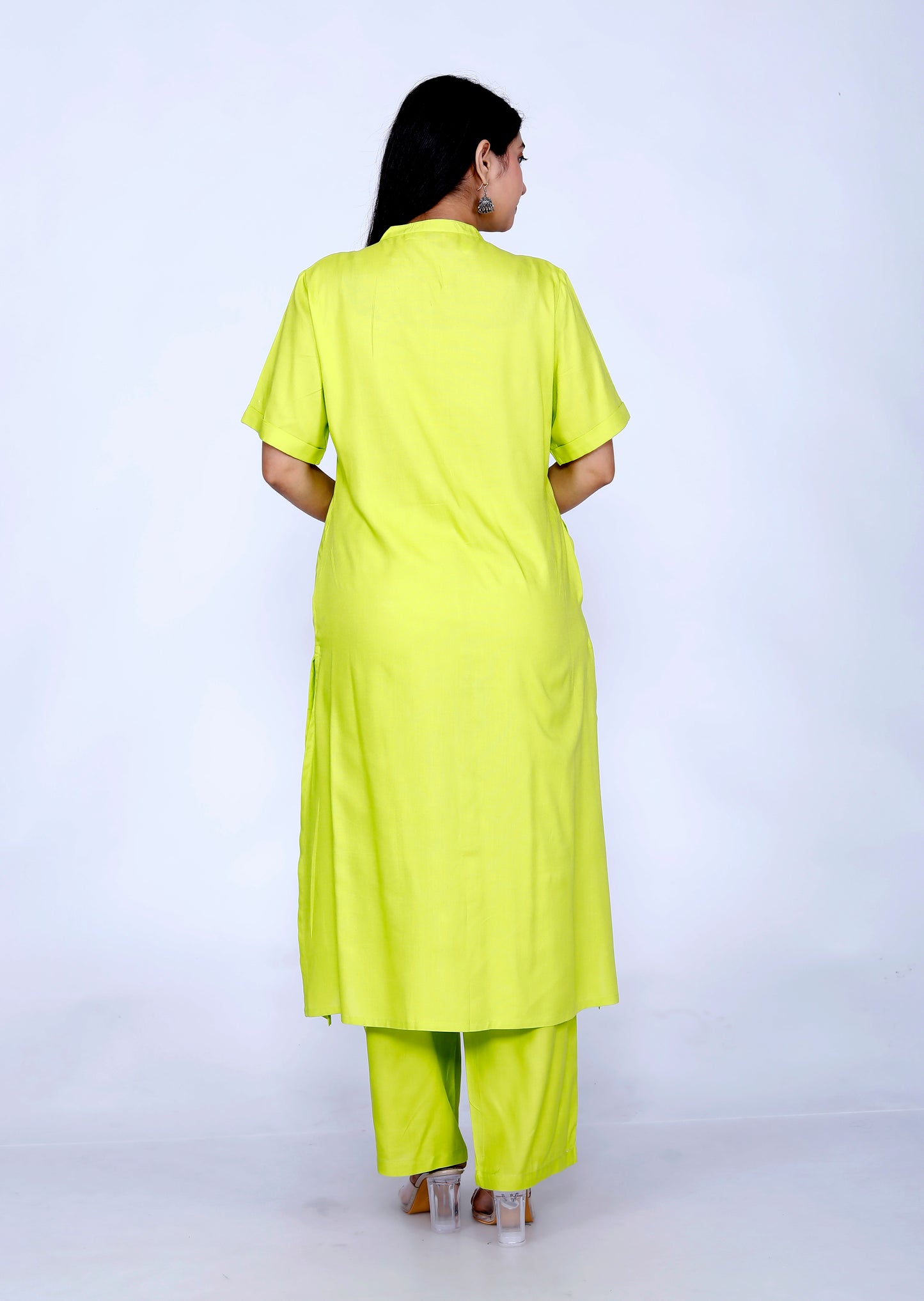 Sakura Lime Co-Ord Set with Pocket Kurta & Palazzo