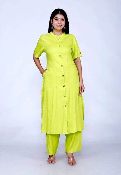 Sakura Lime Co-Ord Set with Pocket Kurta & Palazzo