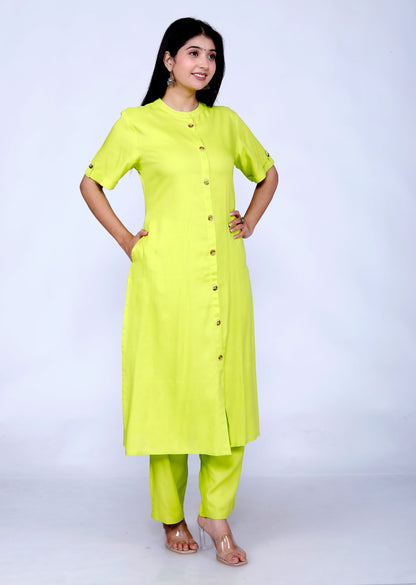 Sakura Lime Co-Ord Set with Pocket Kurta & Palazzo